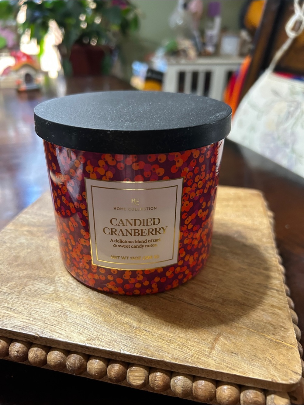 Home Collection “Candied Cranberry” 3 Wick Candle 13 Oz New